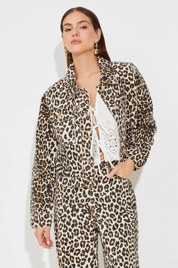 Su0108 Leopard Denim Jacket