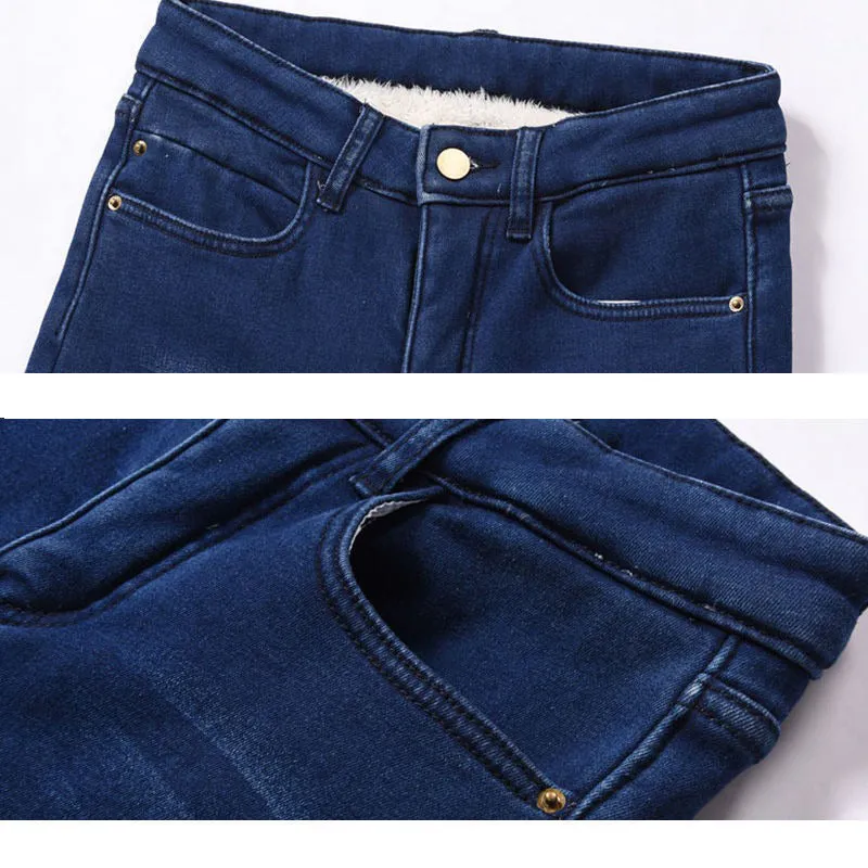 Super Warm Plus Size Winter Jeans for Women High Waist Skinny Trousers