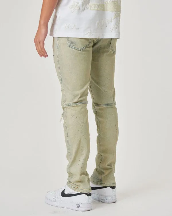 TAN SLIM FIT RIPPED DENIM