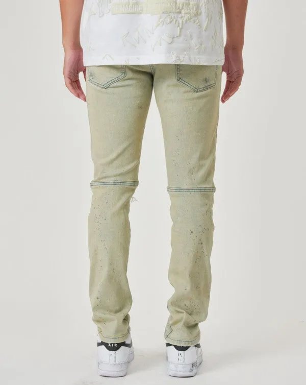 TAN SLIM FIT RIPPED DENIM