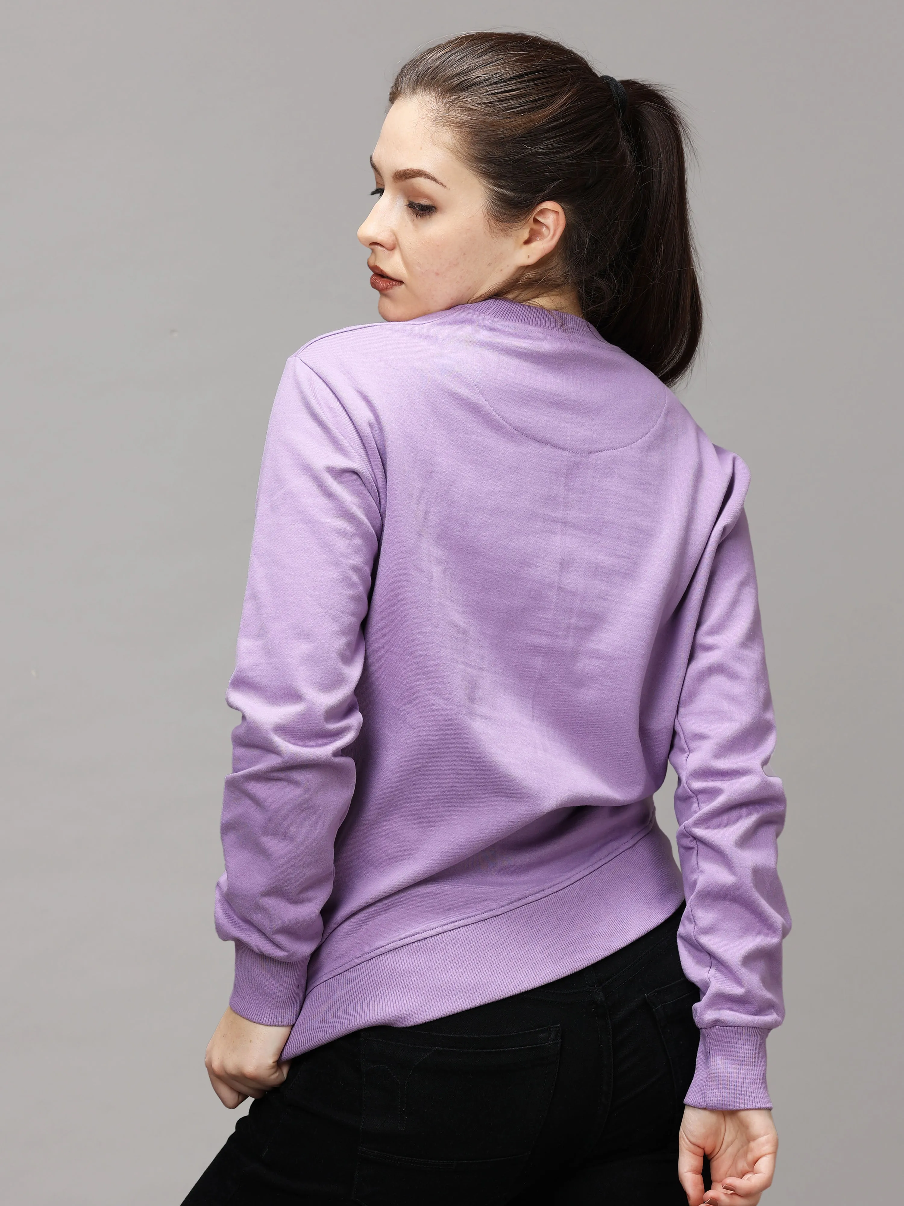 The Greenage Girl Solid Long Violet Sweat Shirt