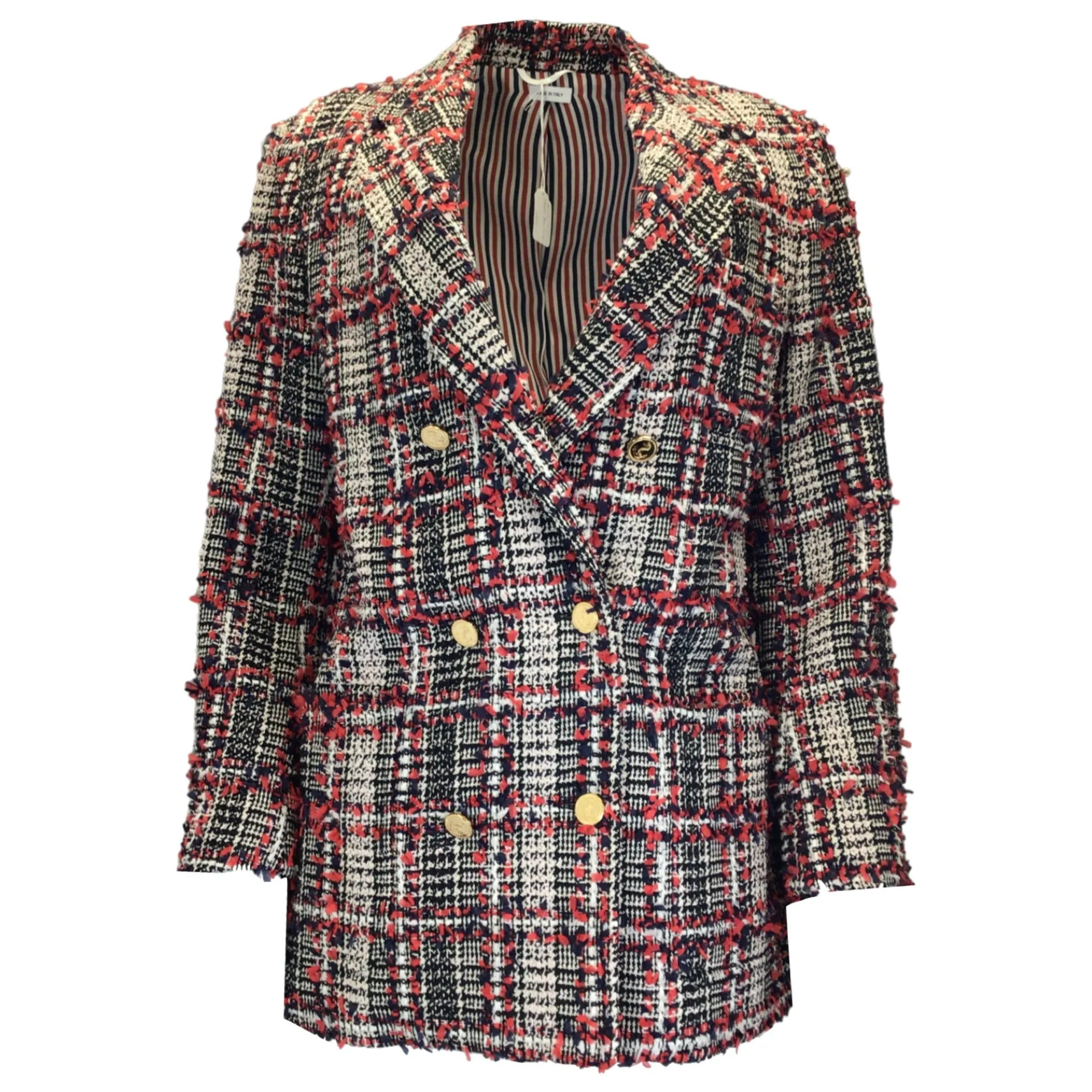 Thom Browne Red / White / Black Tweed Overcheck Sack Jacket