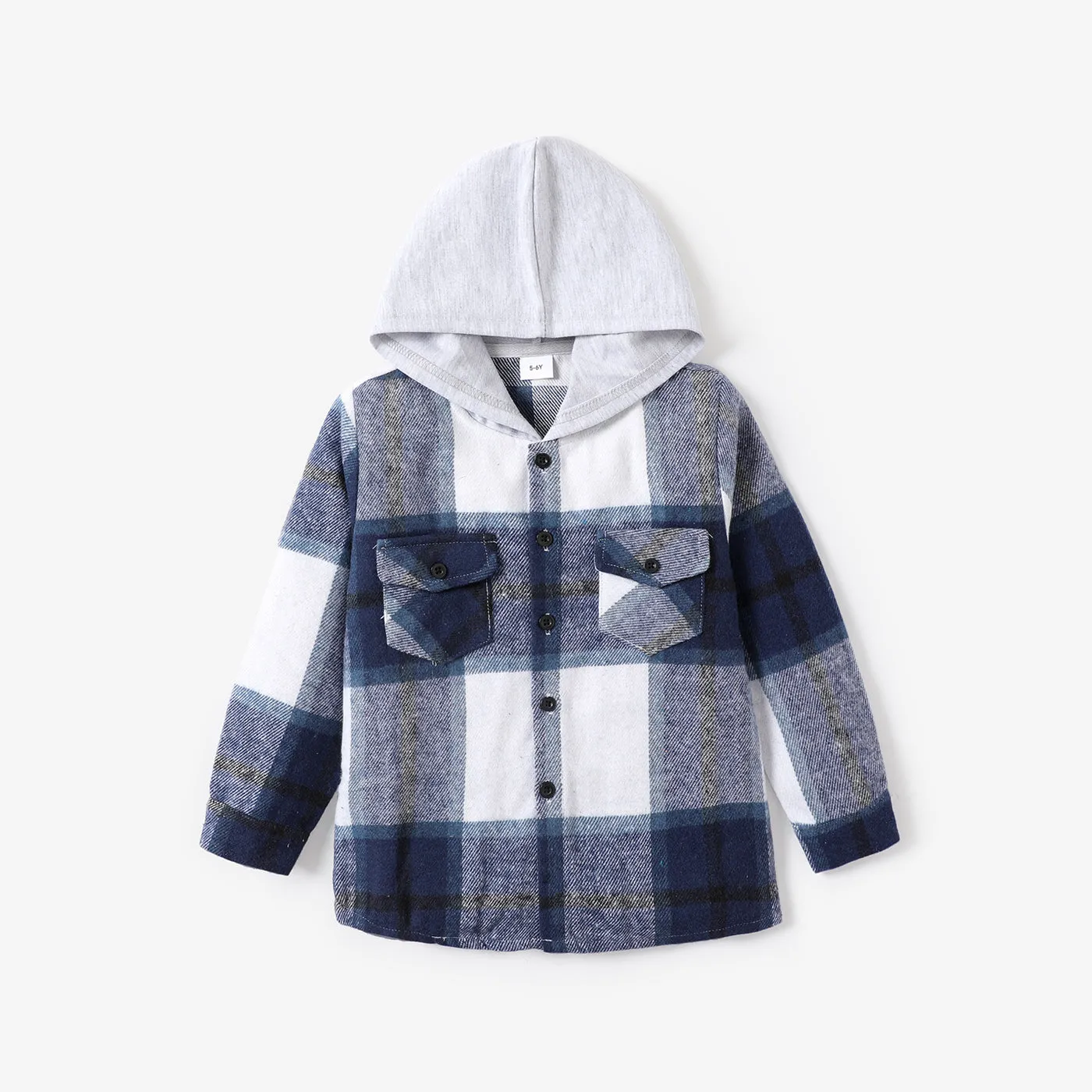 Toddler Girl/Boy 100% Cotton Button Design Plaid Hooded Jacket