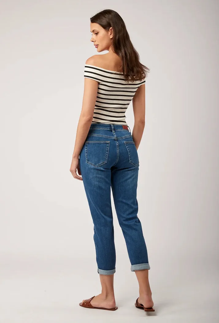 Toxik3 L20029-11 High Waist Boyfriend Jeans - Blue