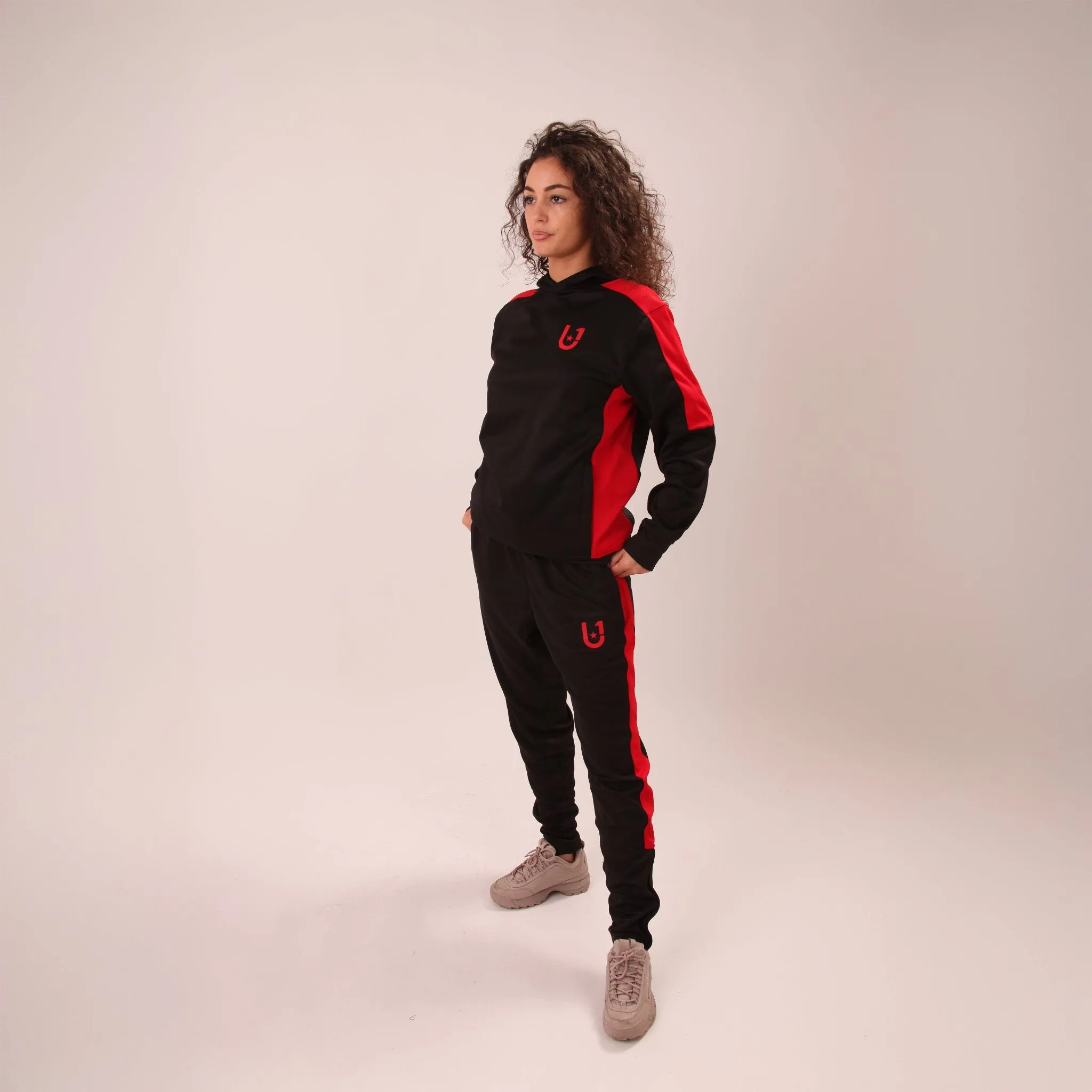 UNIFY Womens Crossover Track Top Black/Red Stripes