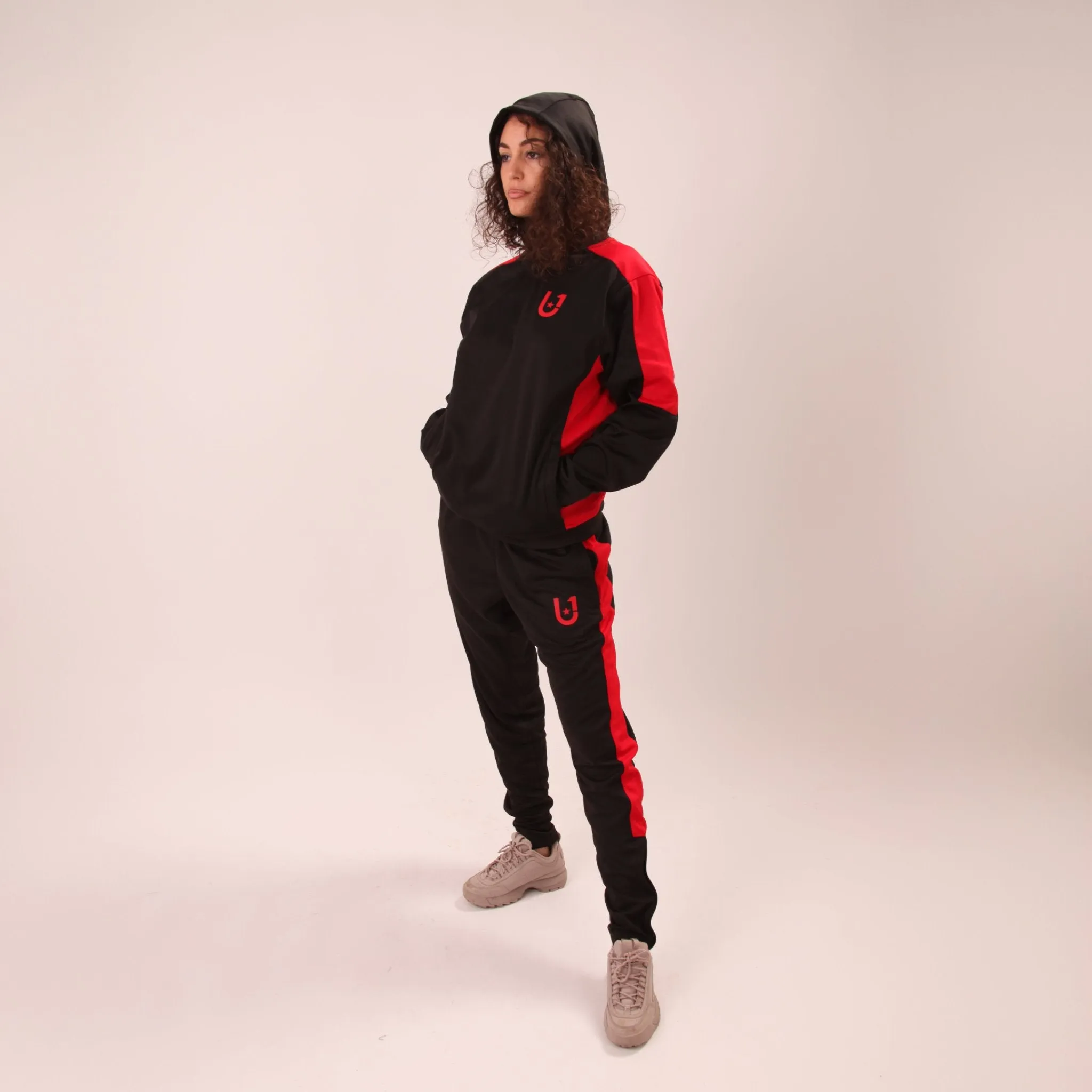 UNIFY Womens Crossover Track Top Black/Red Stripes