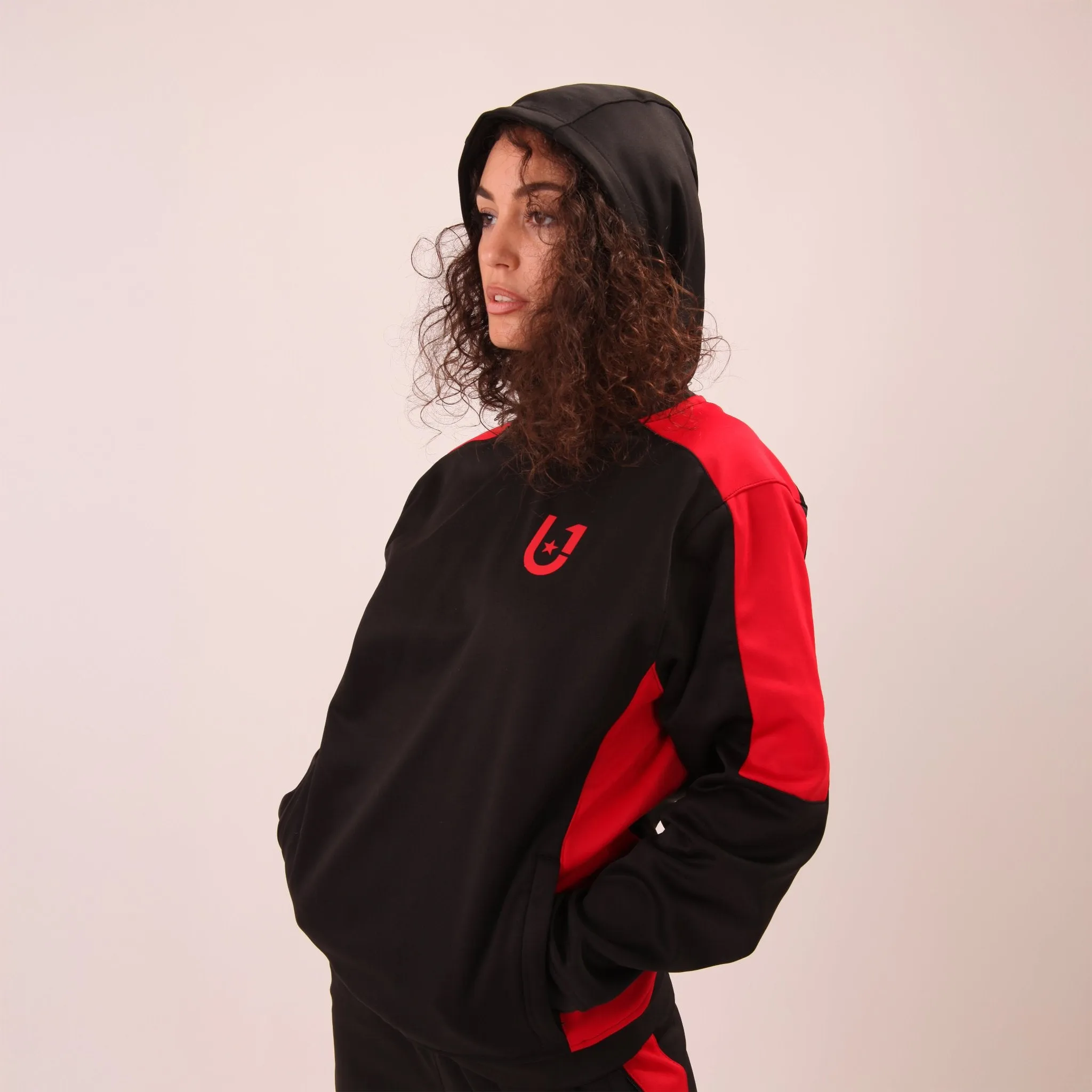 UNIFY Womens Crossover Track Top Black/Red Stripes