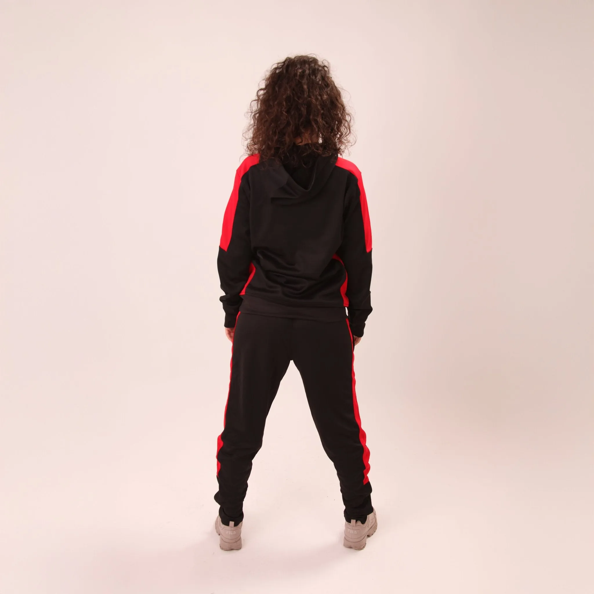 UNIFY Womens Crossover Track Top Black/Red Stripes