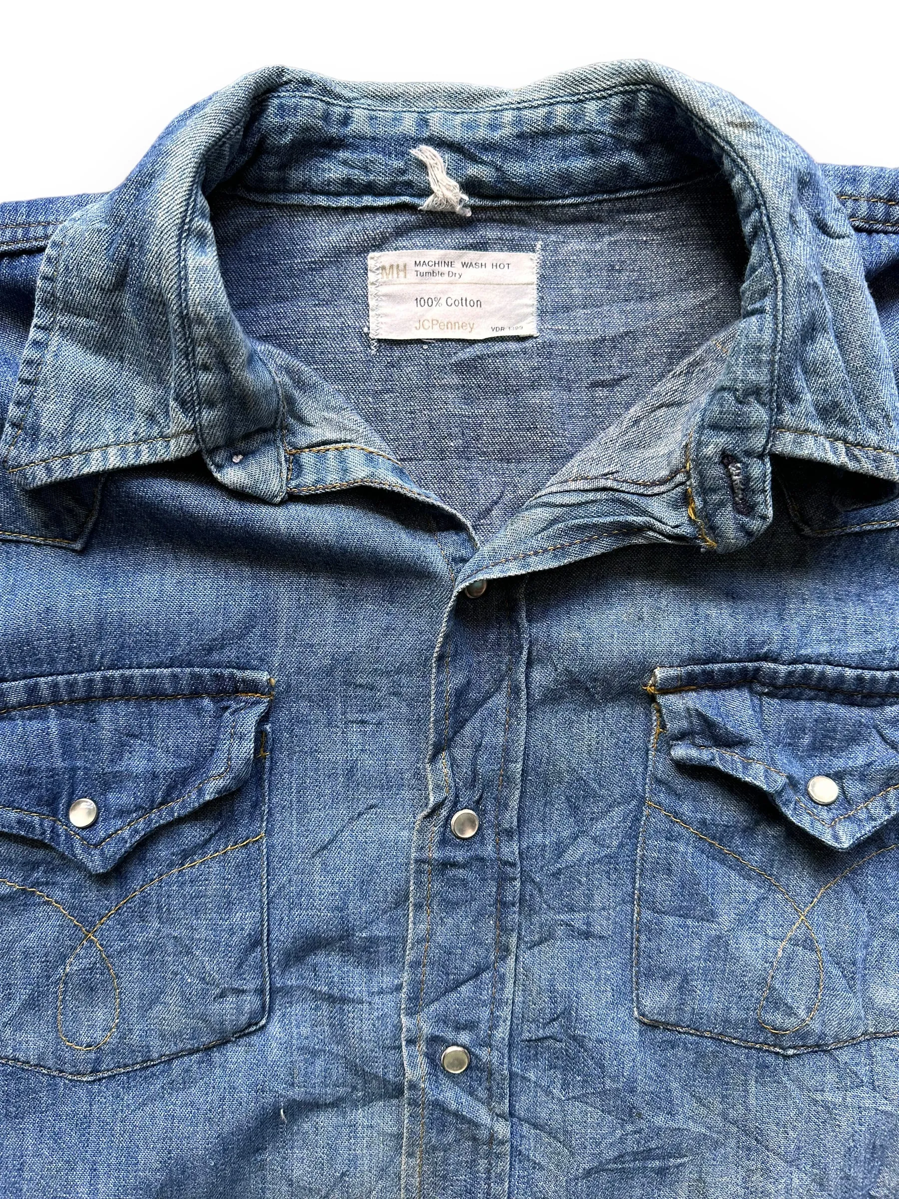 Vintage JC Penney Denim Pearl Snap SZ L | Vintage Denim Western Wear Seattle | Barn Owl Seattle