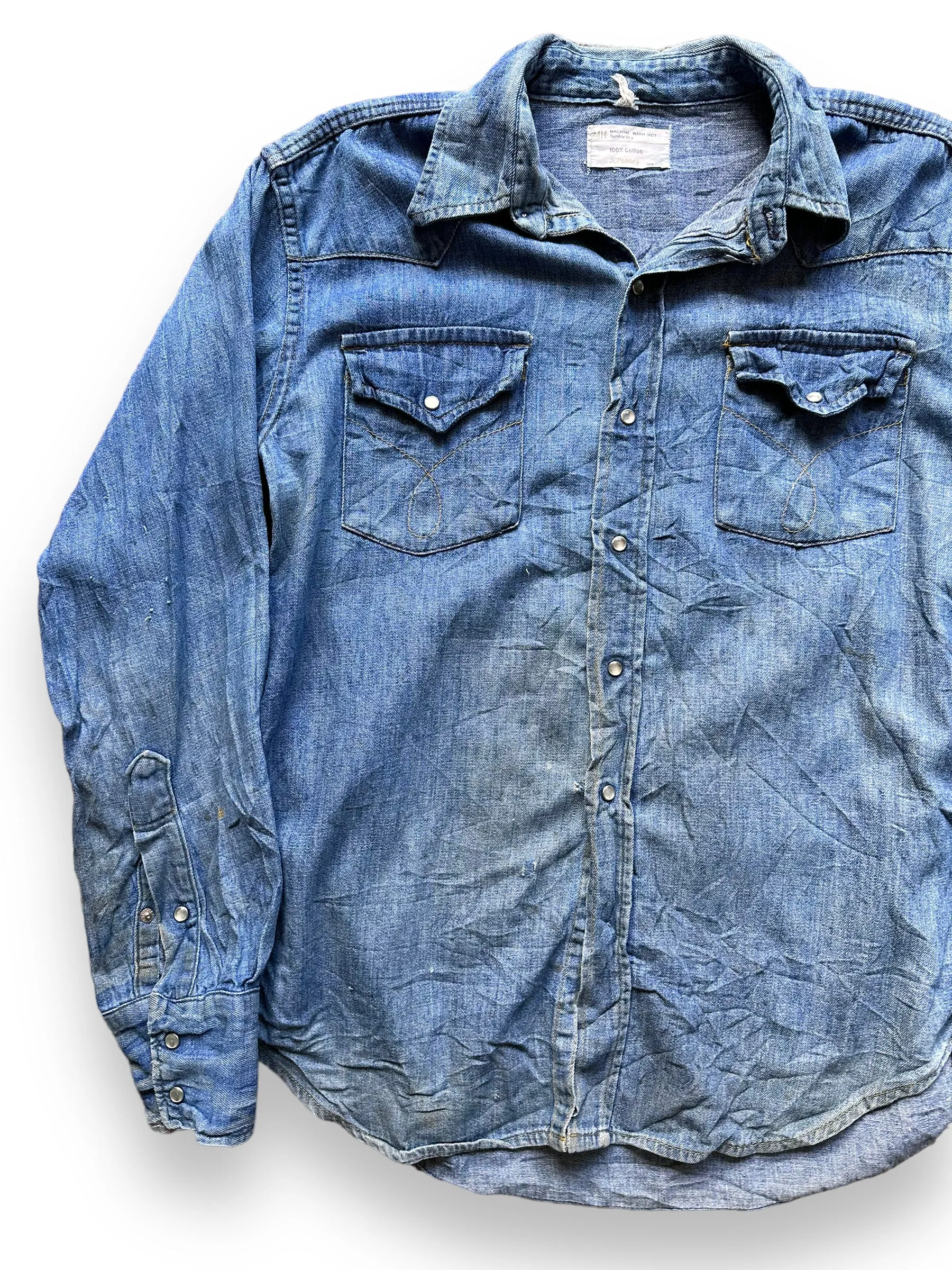 Vintage JC Penney Denim Pearl Snap SZ L | Vintage Denim Western Wear Seattle | Barn Owl Seattle