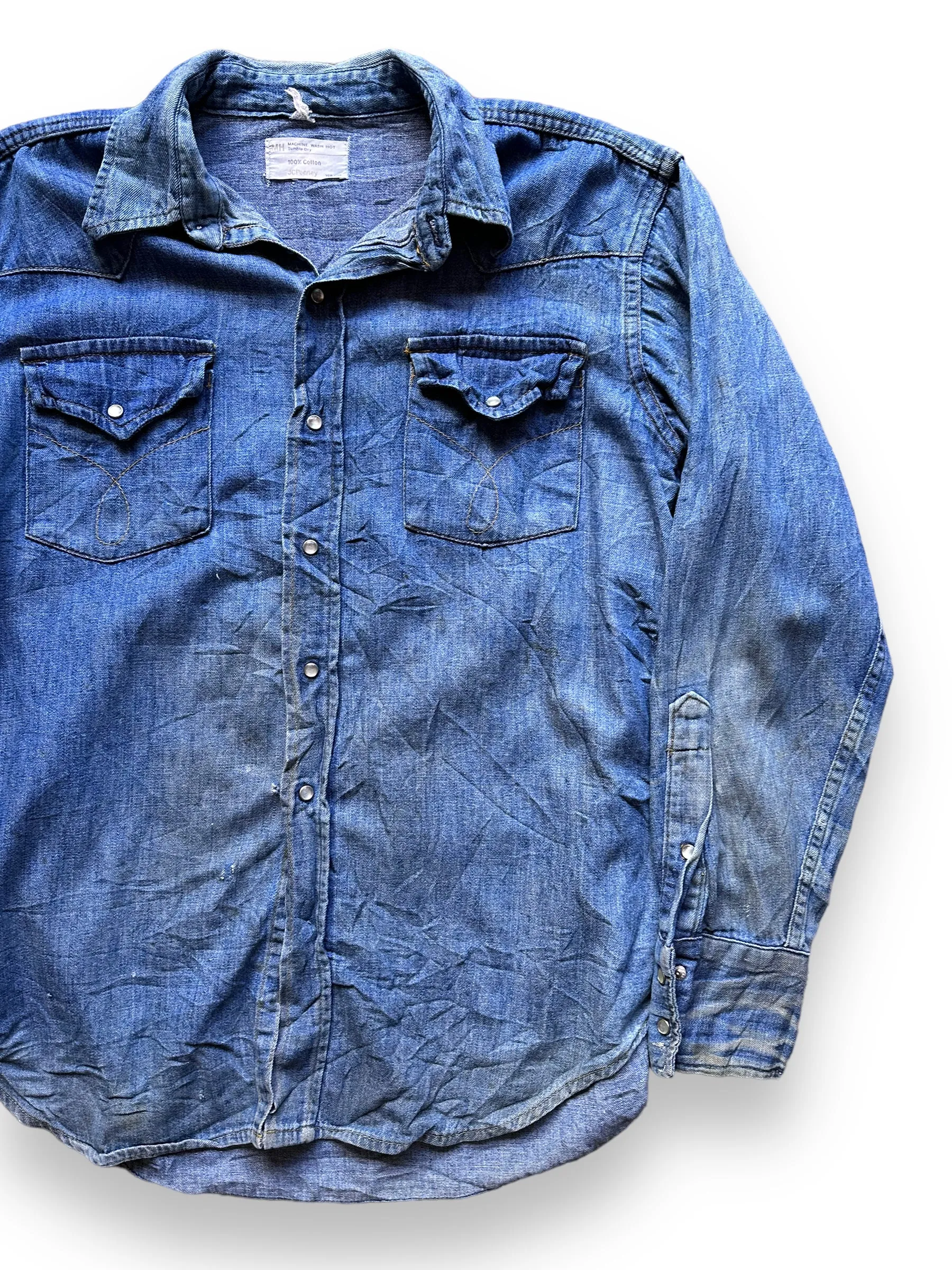 Vintage JC Penney Denim Pearl Snap SZ L | Vintage Denim Western Wear Seattle | Barn Owl Seattle