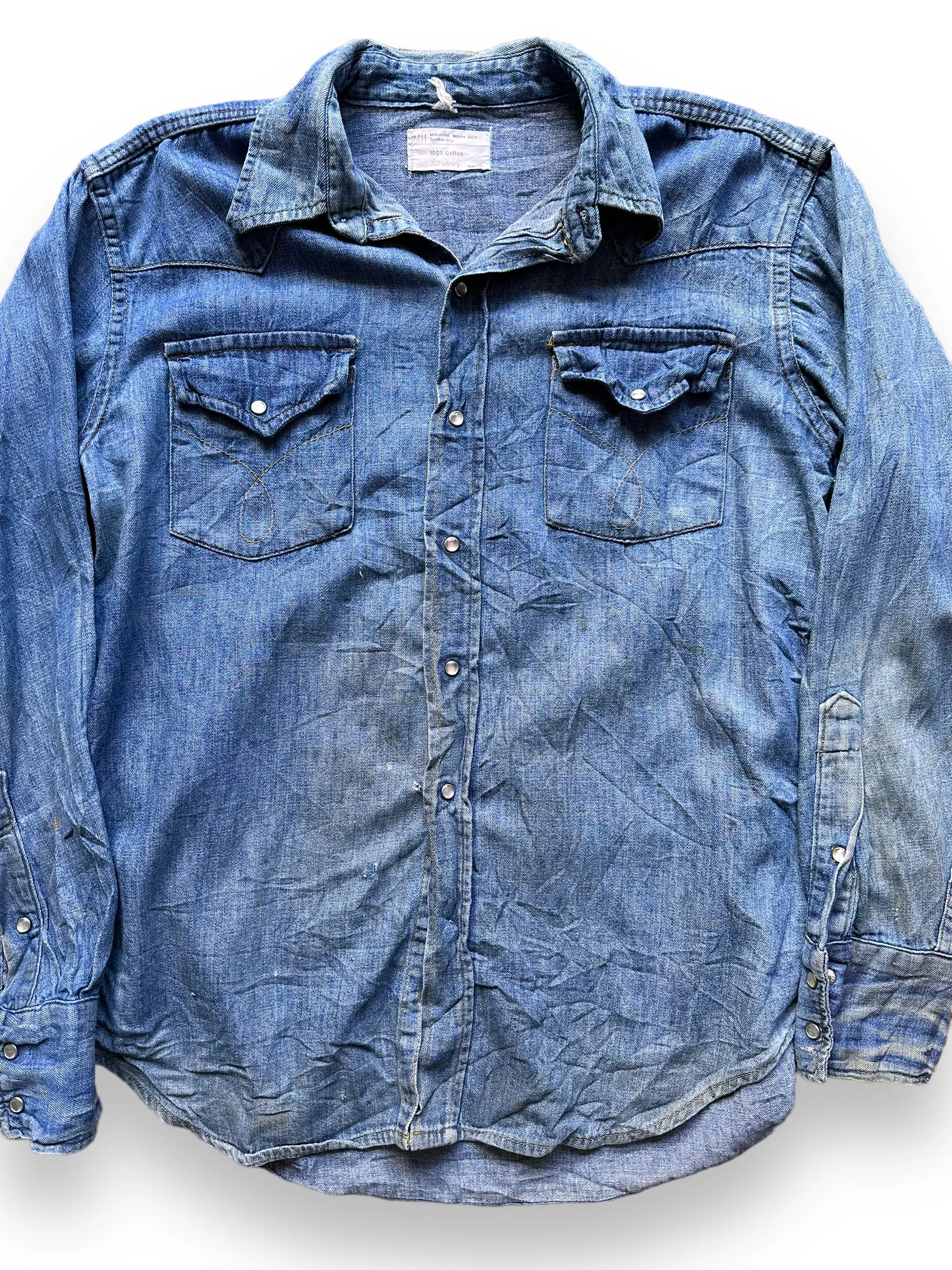 Vintage JC Penney Denim Pearl Snap SZ L | Vintage Denim Western Wear Seattle | Barn Owl Seattle