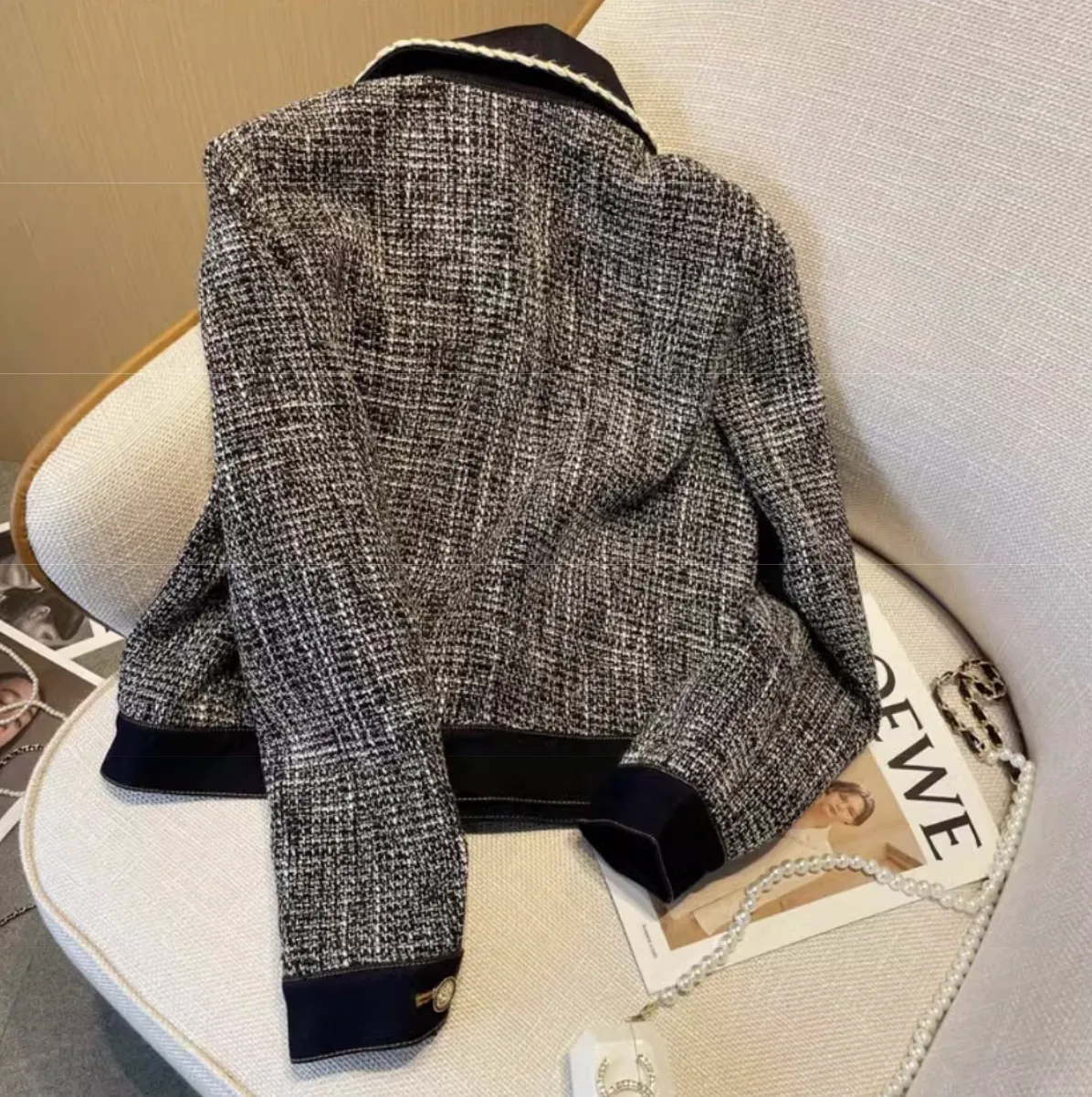 Vintage Polo Collar Thickened Tweed Jacket