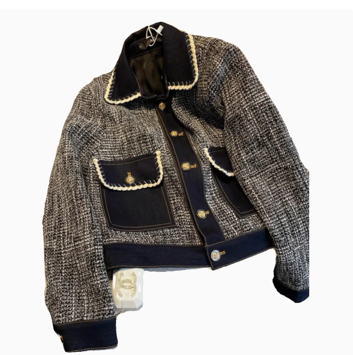 Vintage Polo Collar Thickened Tweed Jacket