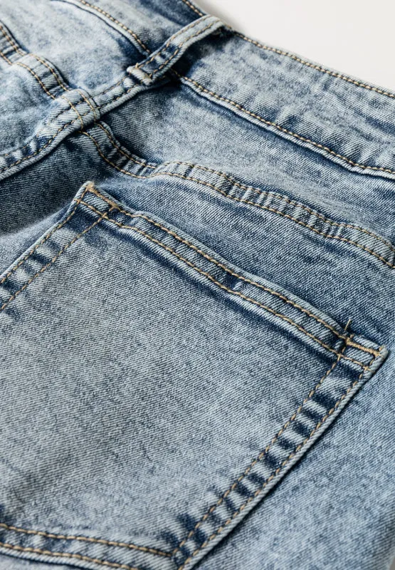 Washed Wide Leg Jeans with Pockets