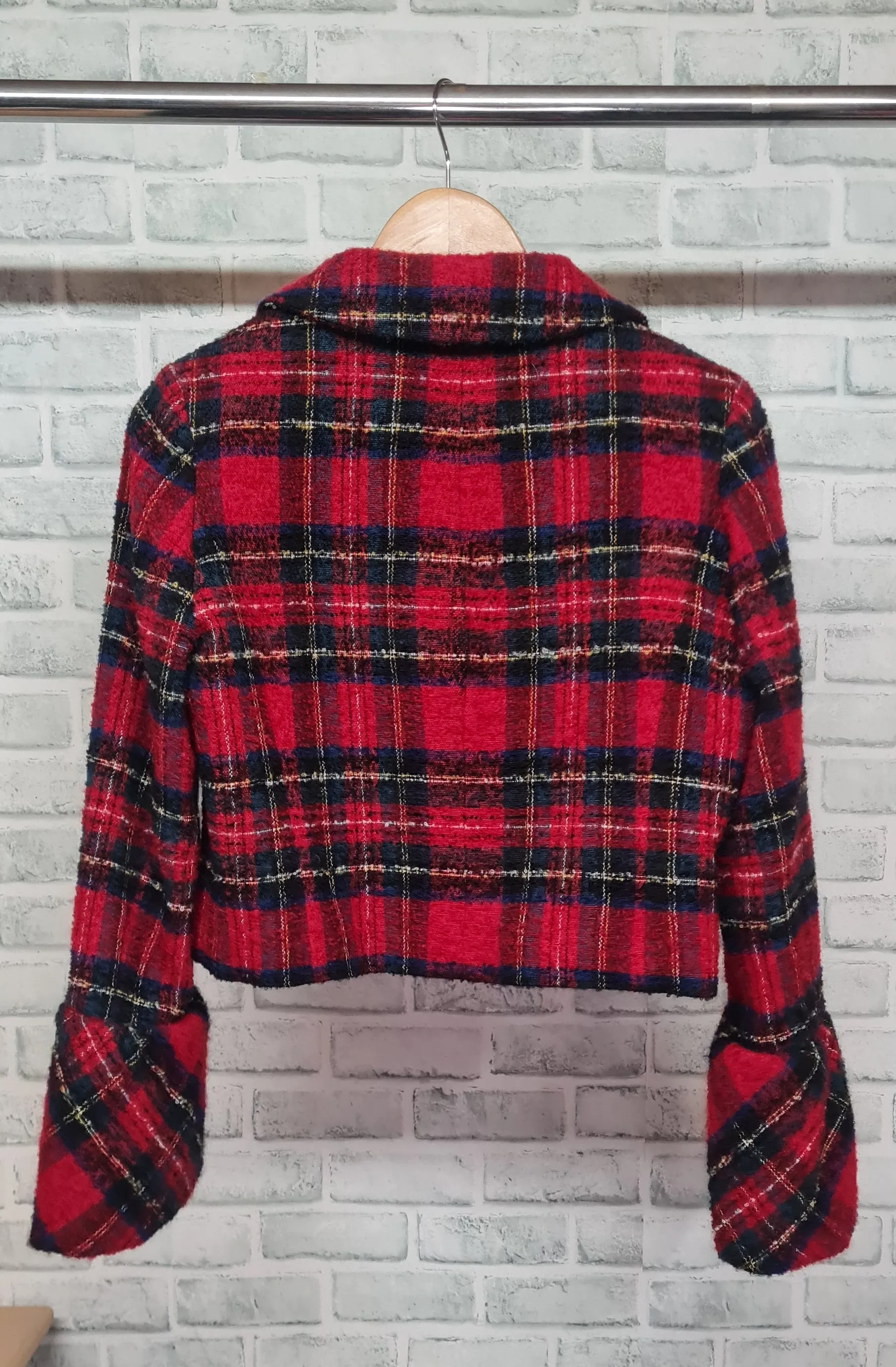 Weill Cropped Tartan Bell Cuff Jacket Size 10