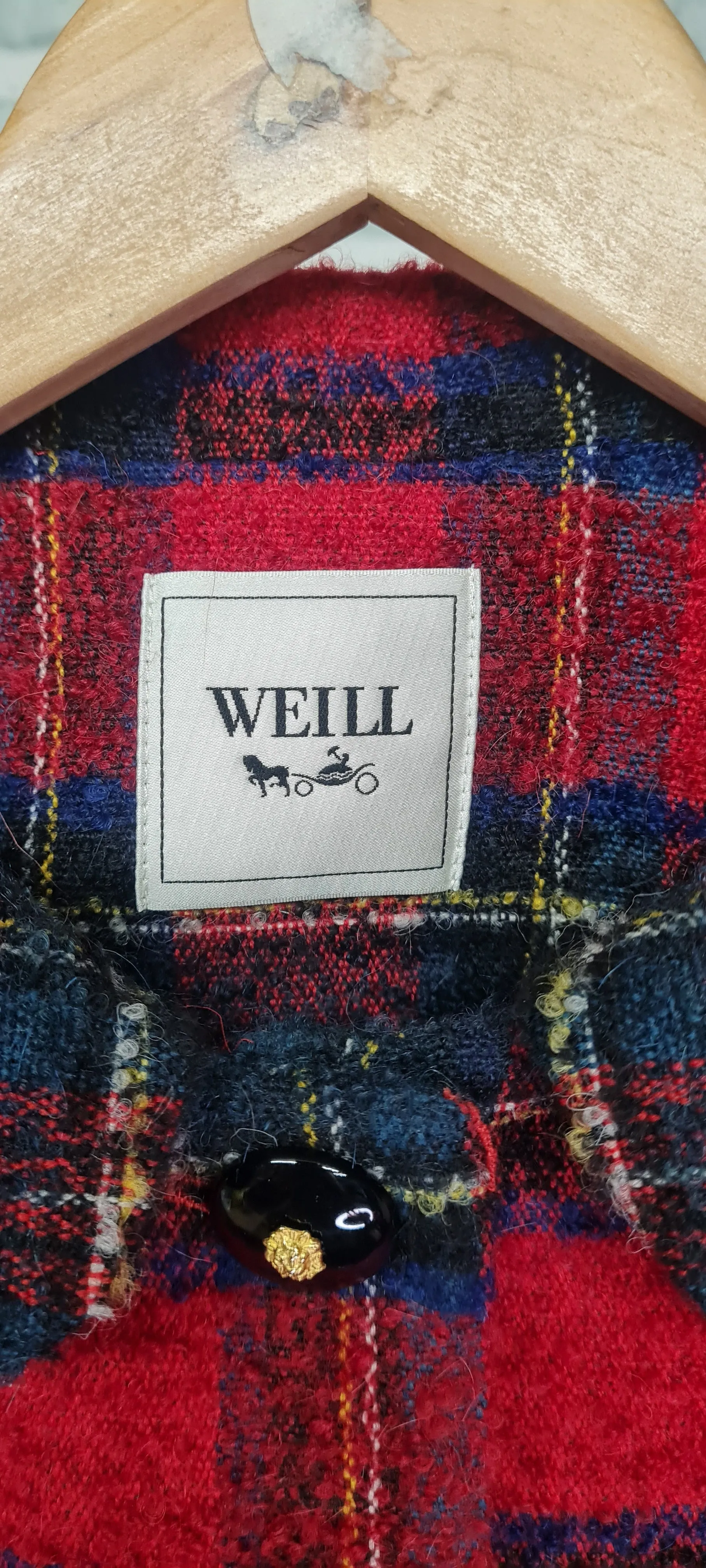 Weill Cropped Tartan Bell Cuff Jacket Size 10