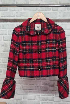 Weill Cropped Tartan Bell Cuff Jacket Size 10