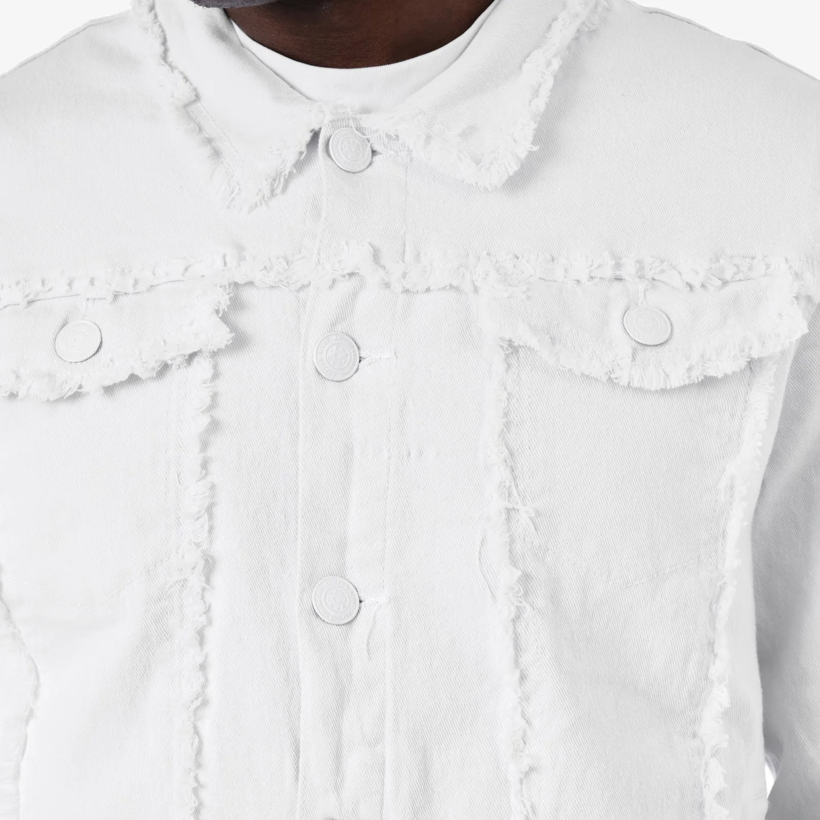 WHITE FRAYED DENIM JACKET