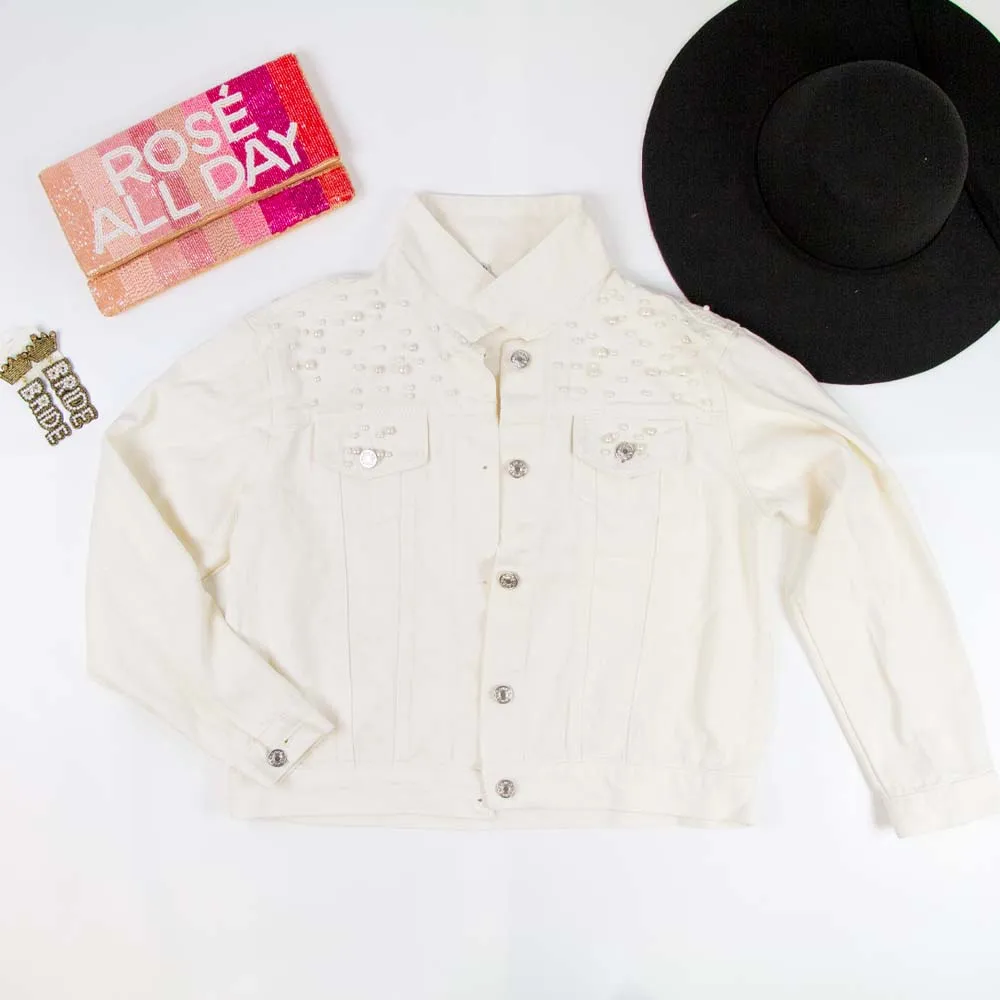 (White Pearl) Custom Pearl Denim Jacket