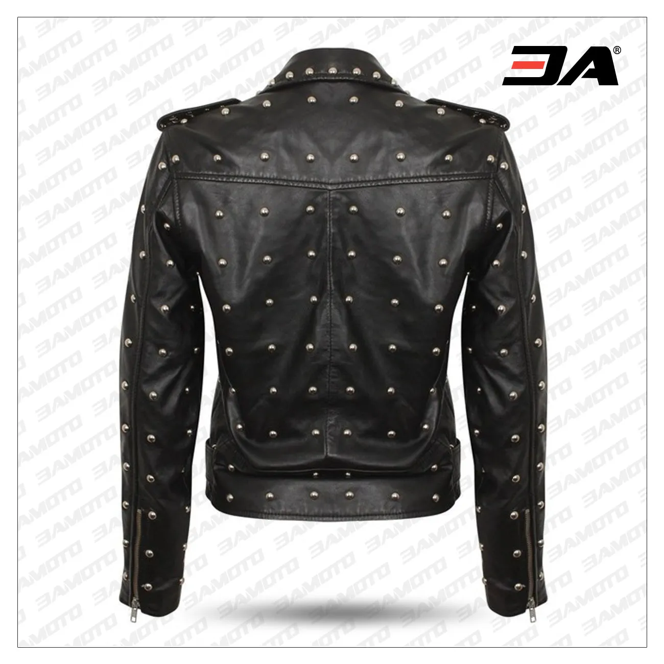 Women Gothic Handmade Black Leather Jacket With Full Golden Studs Brando Jacket