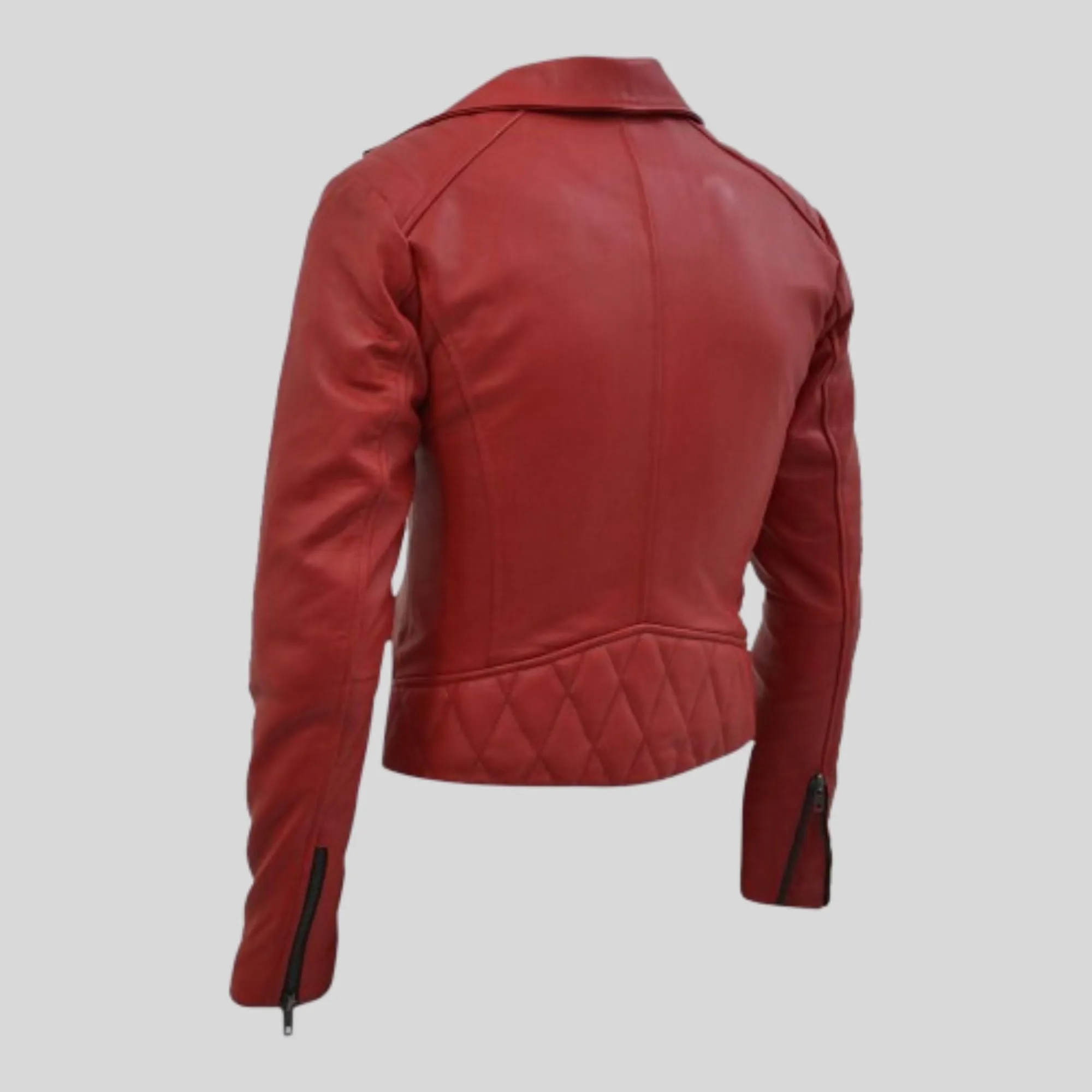 Women's Biker Padded Design Red Slim Fit Leather Jacket