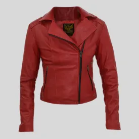 Women's Biker Padded Design Red Slim Fit Leather Jacket