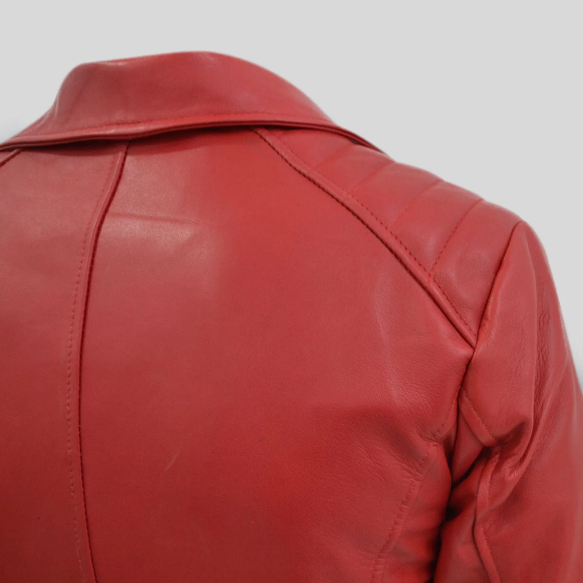 Women's Biker Padded Design Red Slim Fit Leather Jacket