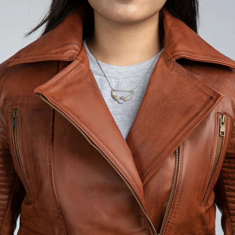 Womens Brown Leather Biker Jacket