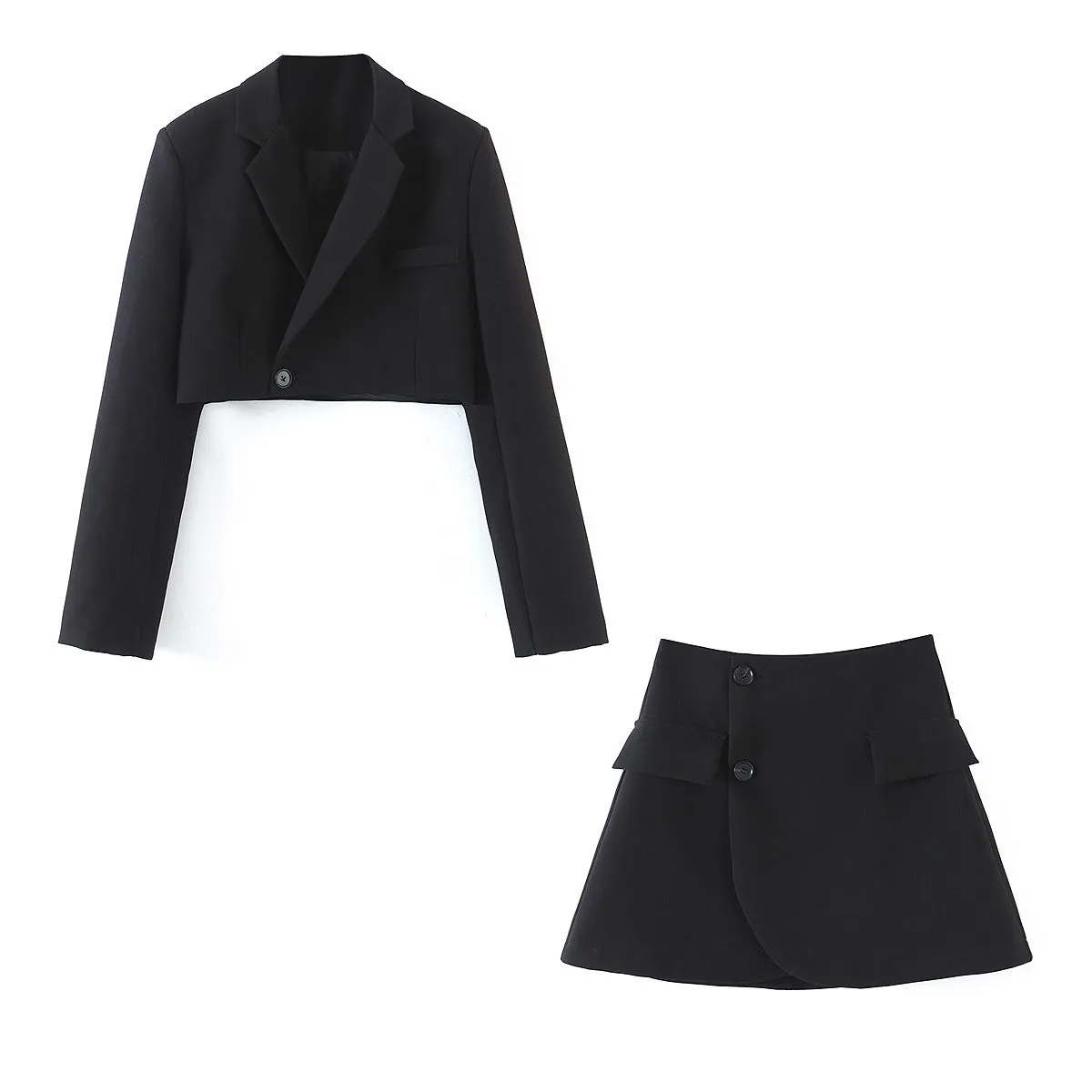 Women's Commute Solid Casual Short Suit High Waist Button Suit Jacket Skirt Suit 2pcs Sets