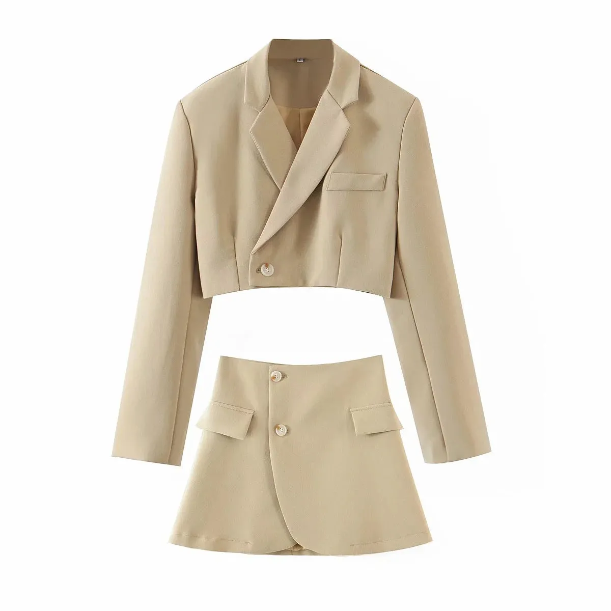 Women's Commute Solid Casual Short Suit High Waist Button Suit Jacket Skirt Suit 2pcs Sets