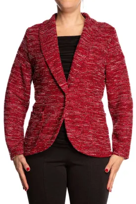 Women's Jacket red Textured Stretch Fabric Flattering fit Made in Canada Yvonne Marie Boutiques