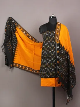 Yellow Black White Ikat Handwoven Cotton Suit Fabric Set of 3 - S1002026